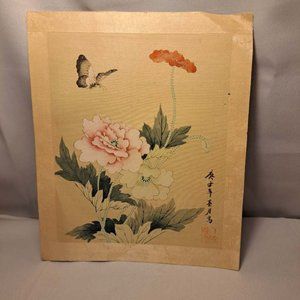 Vintage silk print or painting of flowers